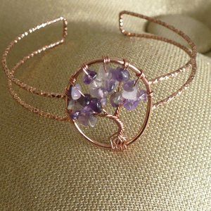 ❤️ Amethyst Chip Tree of Life Rose Gold Bracelet